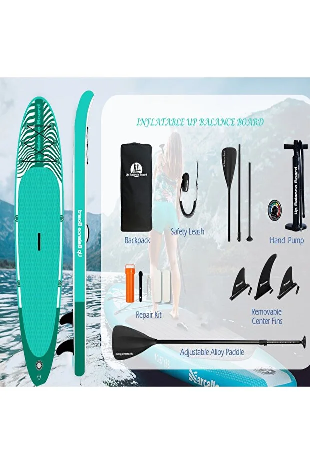 Up Balance Board Şişme Sup Board/Stand Up Paddle Board 335x84x15 Cm Yeşil Beyaz Şişme Sörf Tahtası Up Balance Board Şişme Sup Board/Stand Up Paddle Board 335x84x15 Cm Yeşil Beyaz Şişme Sörf Tahtası